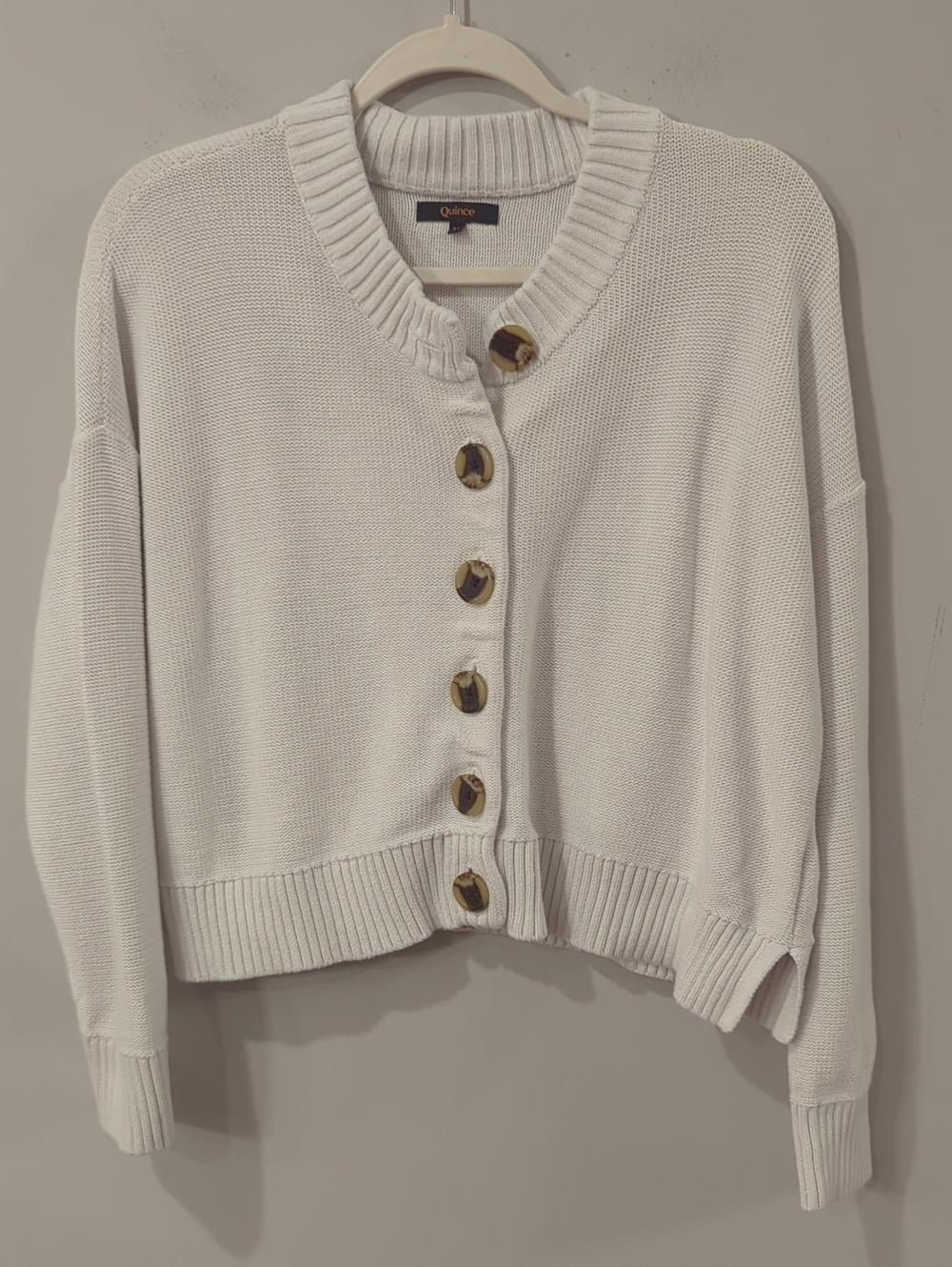 Quince 100% Organic Cotton Cropped Cardigan in Ivory size Medium